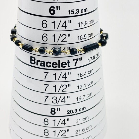 Dainty Black Bead Station Bracelet Gold Tone Classic Career Cosplay LARP - Picture 3 of 6